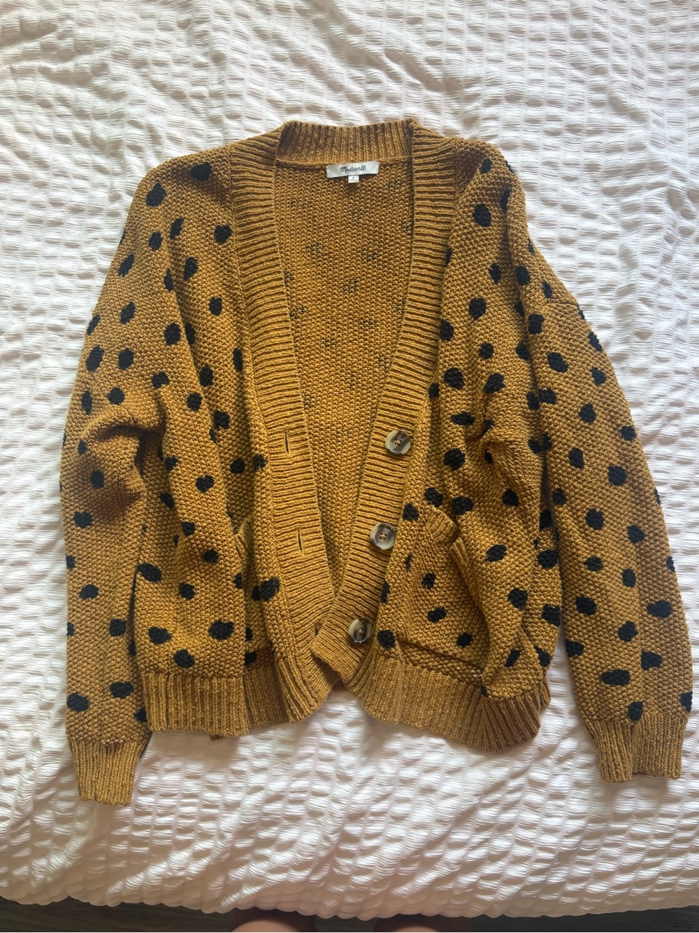 Cozy Mustard Polka Dot Button-Front Cardigan Sweater